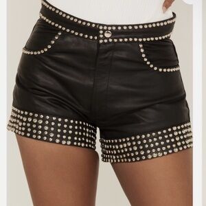 Thelma Studded Black Leather Shorts